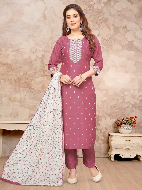 Beautiful onion pink silk salwar suit