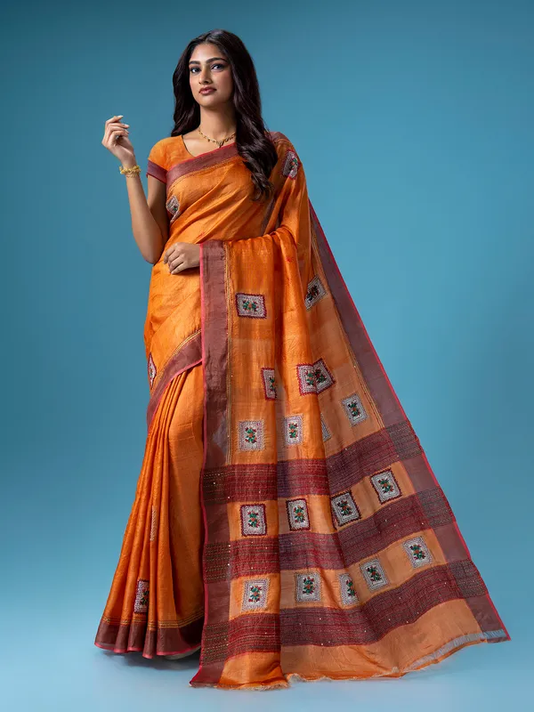 Beautiful orange cotton saree