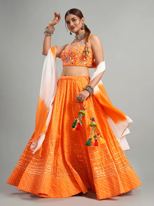 Beautiful orange cotton silk chaniya choli