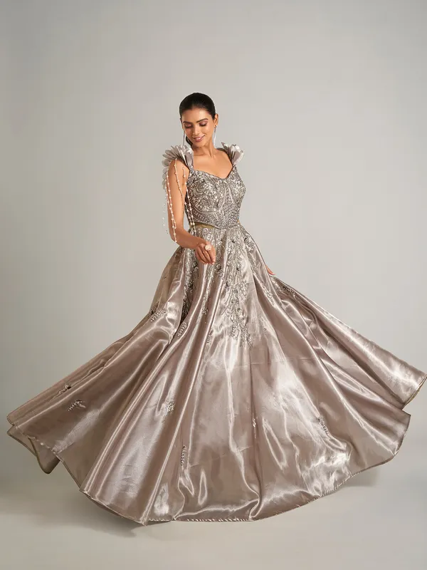 Beautiful pastel brown designer gown