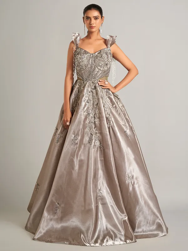 Beautiful pastel brown designer gown