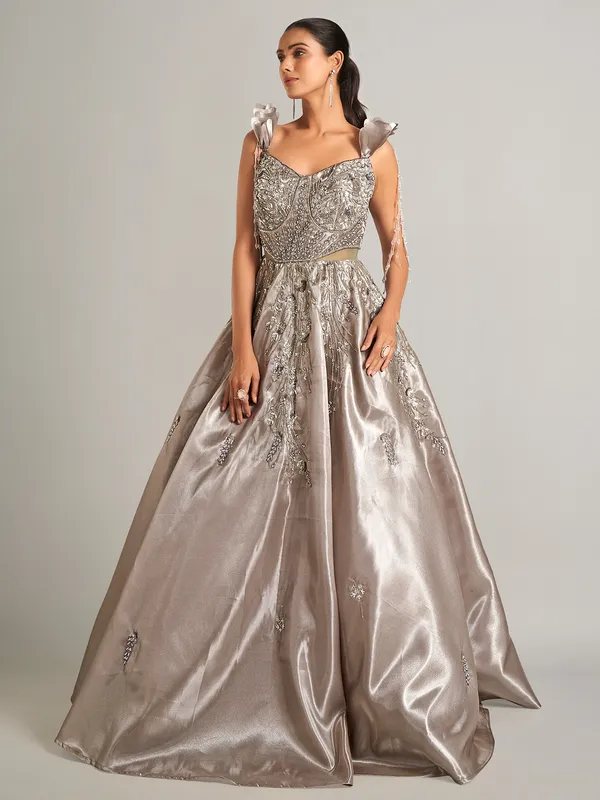 Beautiful pastel brown designer gown