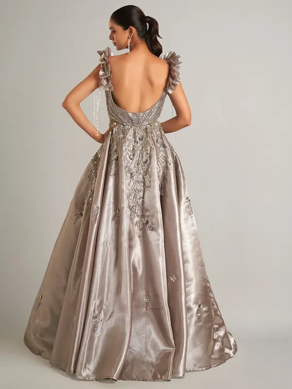 Beautiful pastel brown designer gown