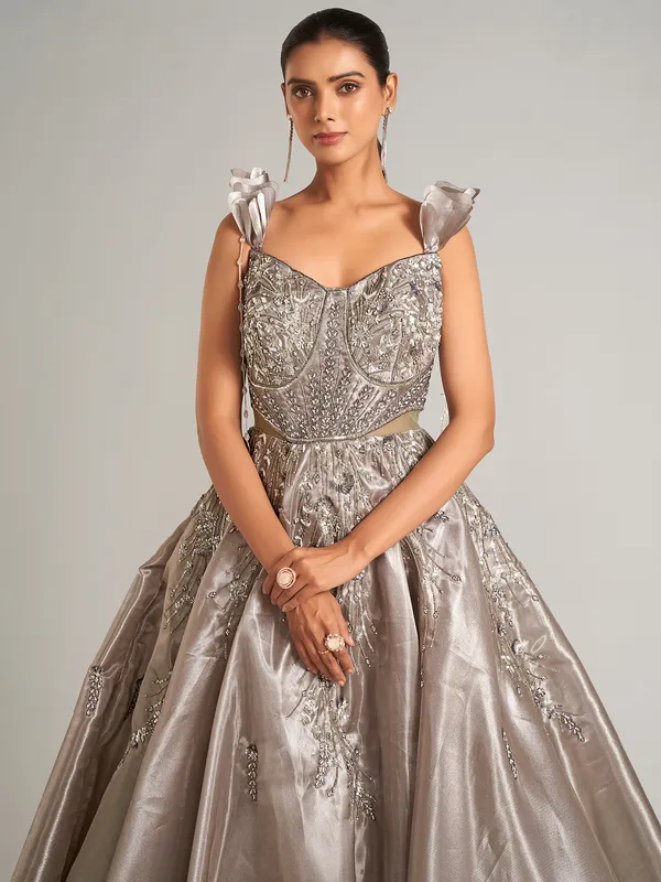 Beautiful pastel brown designer gown