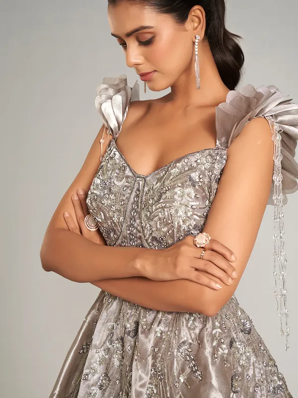 Beautiful pastel brown designer gown