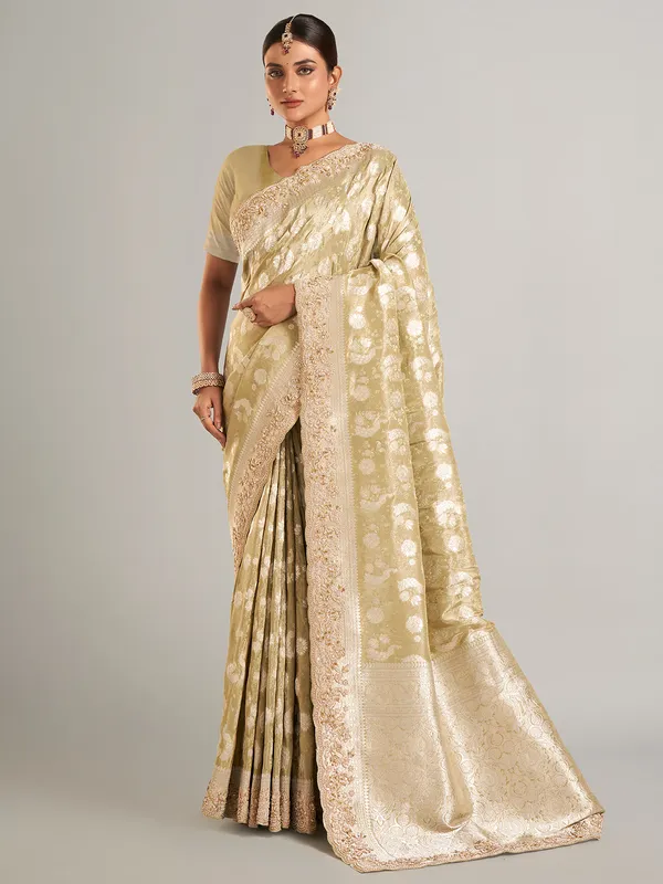 Pastel green banarasi silk saree