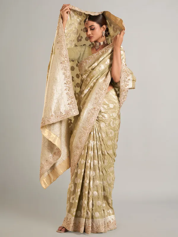 Pastel green banarasi silk saree