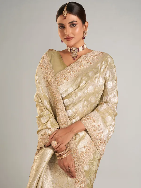 Pastel green banarasi silk saree