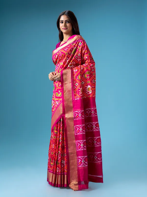 Beautiful patola printed magenta saree
