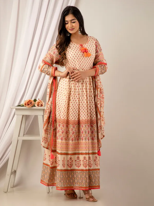 Beautiful peach printed cotton casual kurti