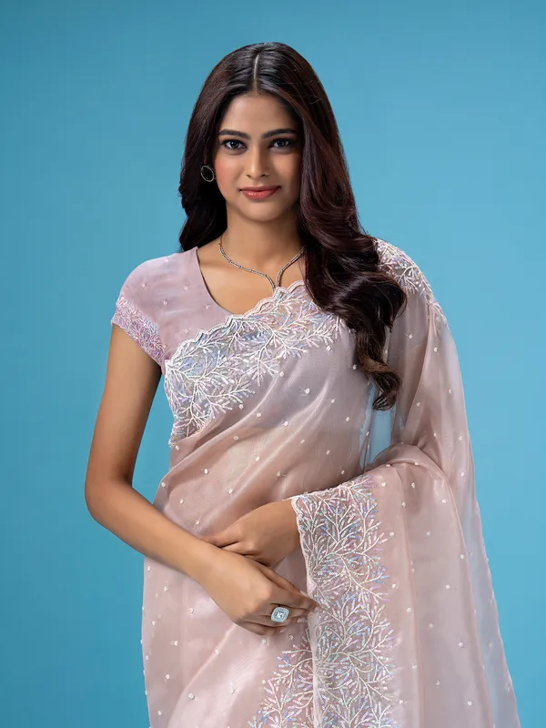 Beautiful peach saree in organza