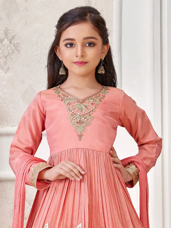 Beautiful peach silk anarkali salwar suit