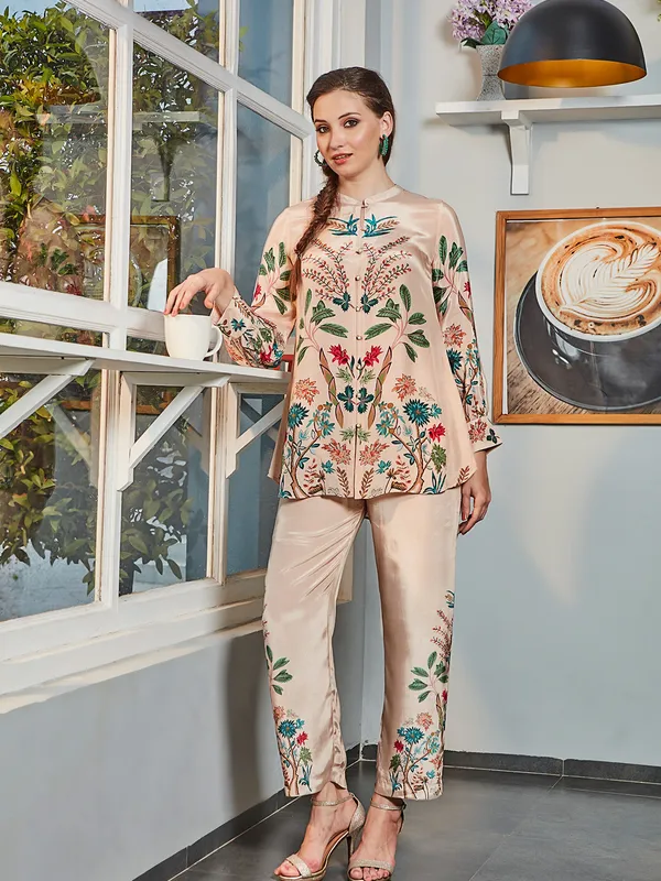 Beautiful peach silk kurti set