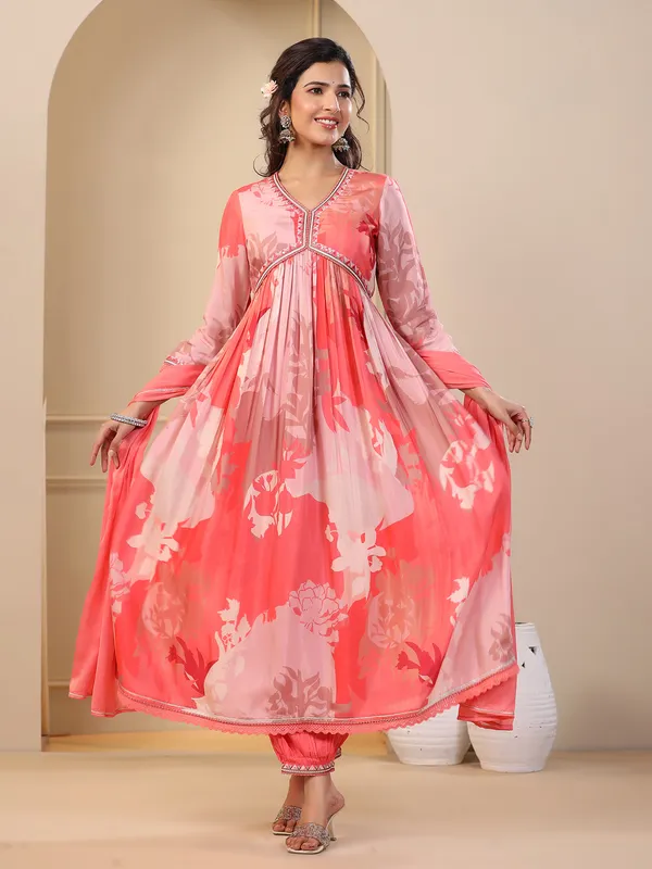 Beautiful pink and orange cotton kurti set
