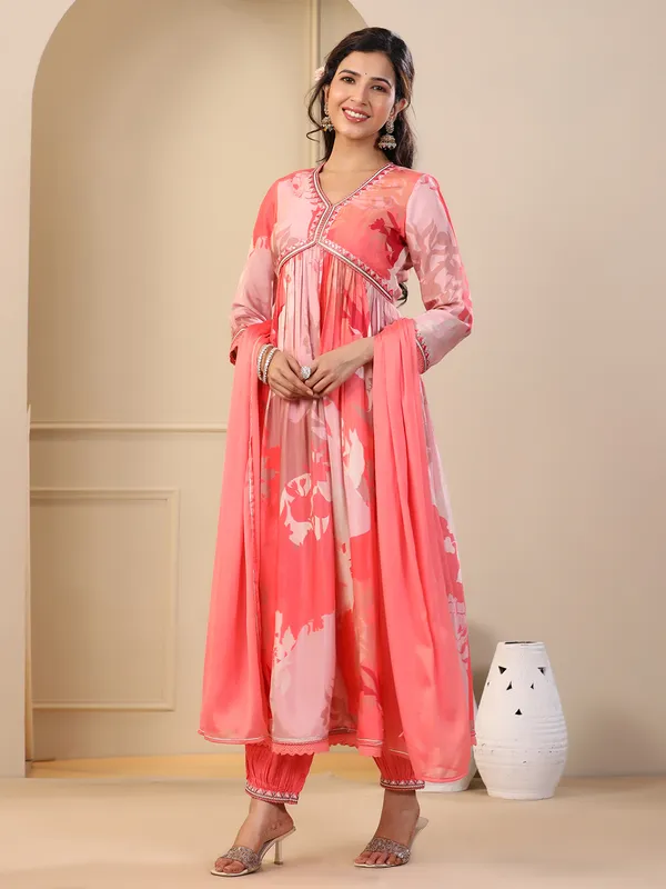 Beautiful pink and orange cotton kurti set