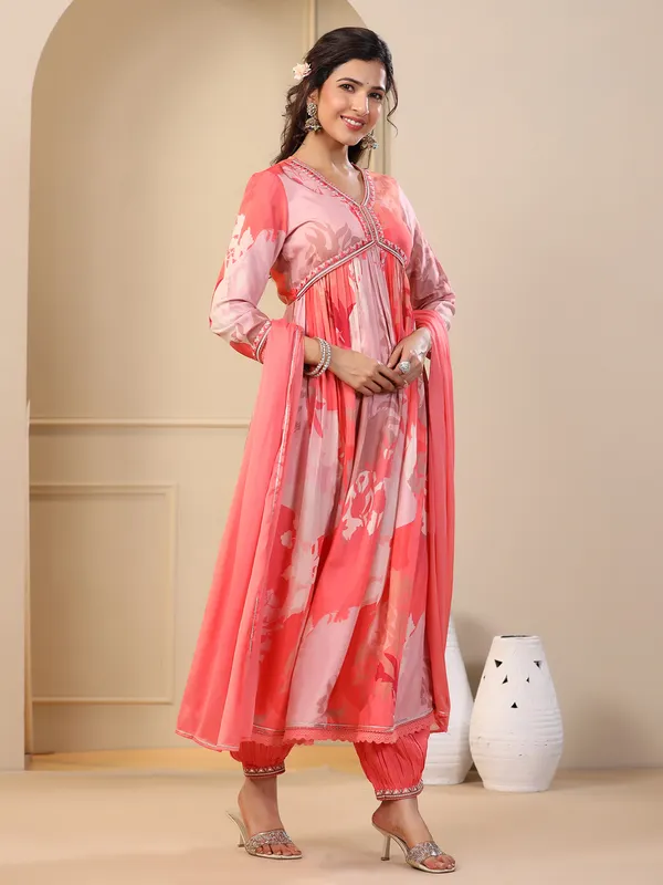Beautiful pink and orange cotton kurti set