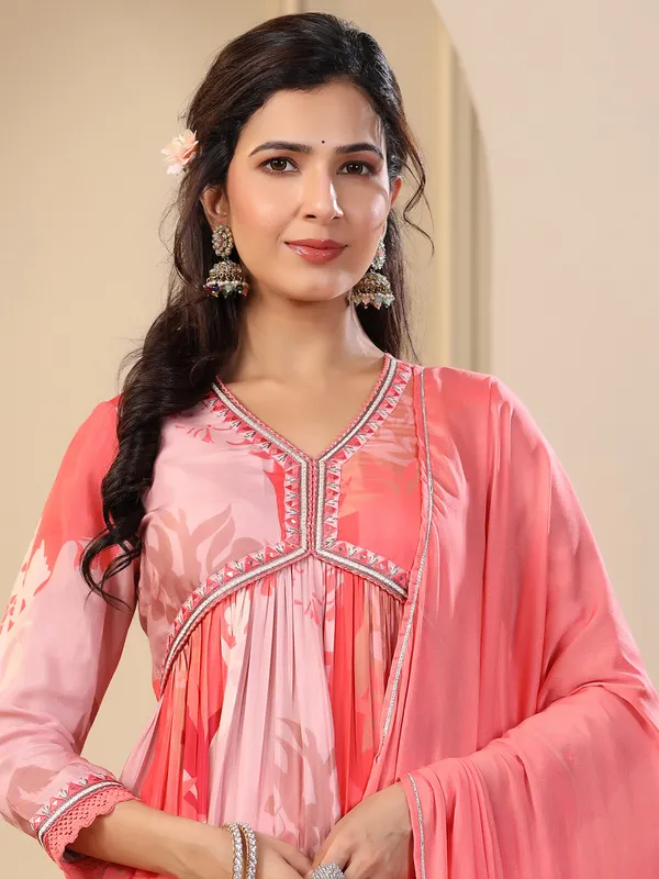 Beautiful pink and orange cotton kurti set