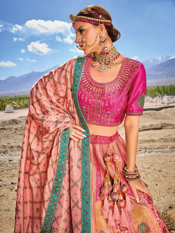 Beautiful pink banarasi silk lehenga choli