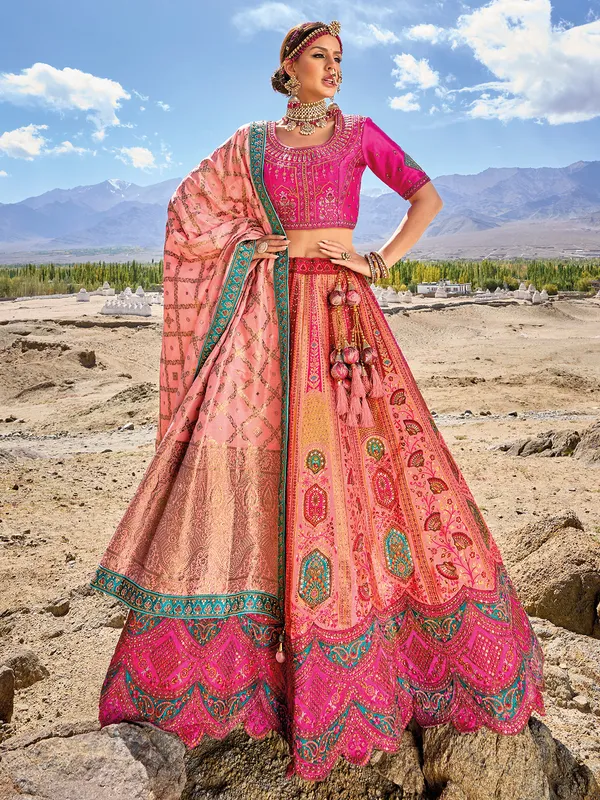 Beautiful pink banarasi silk lehenga choli