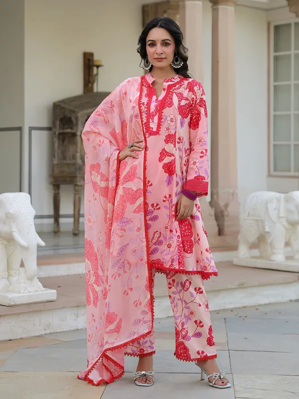 Beautiful pink cotton kurti set