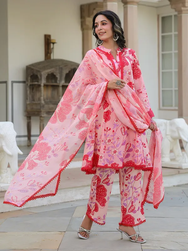 Beautiful pink cotton kurti set