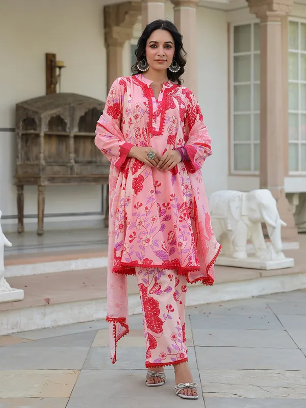Beautiful pink cotton kurti set