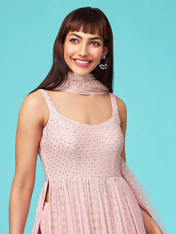 Beautiful pink georgette palazzo suit