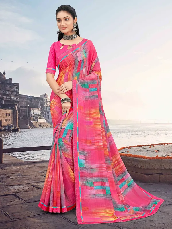 Beautiful pink georgette saree