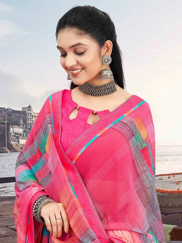 Beautiful pink georgette saree
