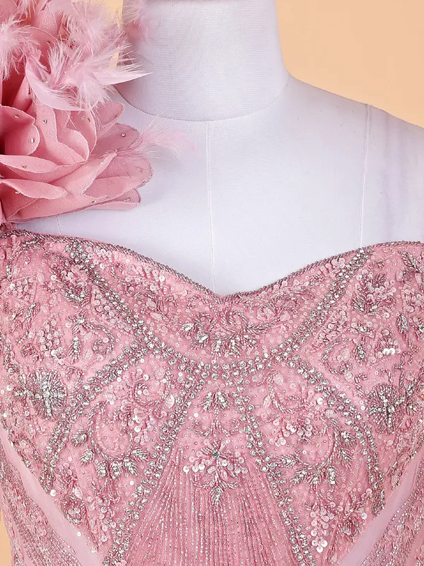 Beautiful pink net designer gown