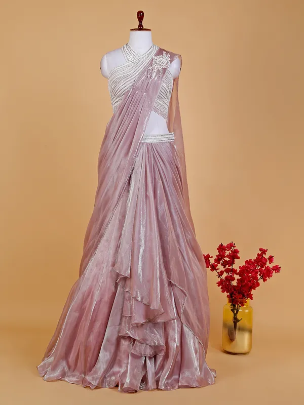 Beautiful pink organza pre stitched saree