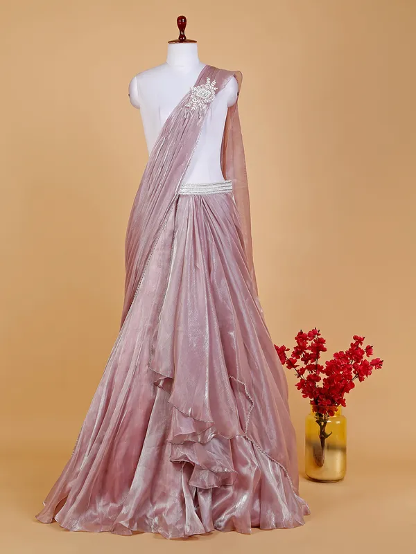 Beautiful pink organza pre stitched saree