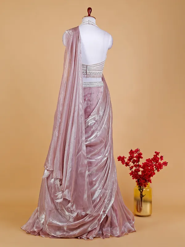 Beautiful pink organza pre stitched saree