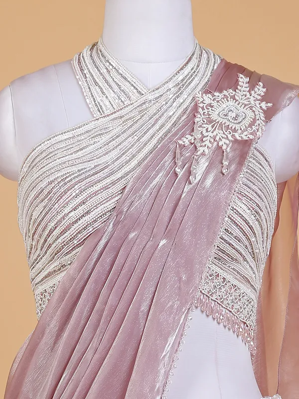 Beautiful pink organza pre stitched saree