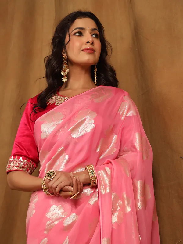 Beautiful pink organza saree for wedding