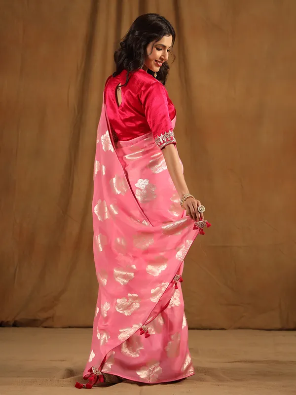 Beautiful pink organza saree for wedding