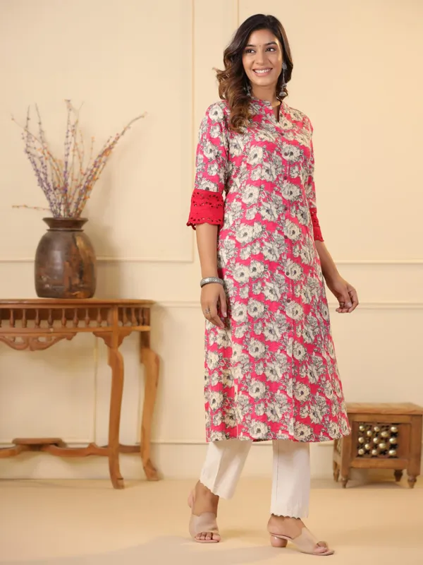 Beautiful pink printed kurti in cotton