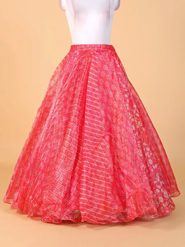 Beautiful pink printed organza lehenga choli