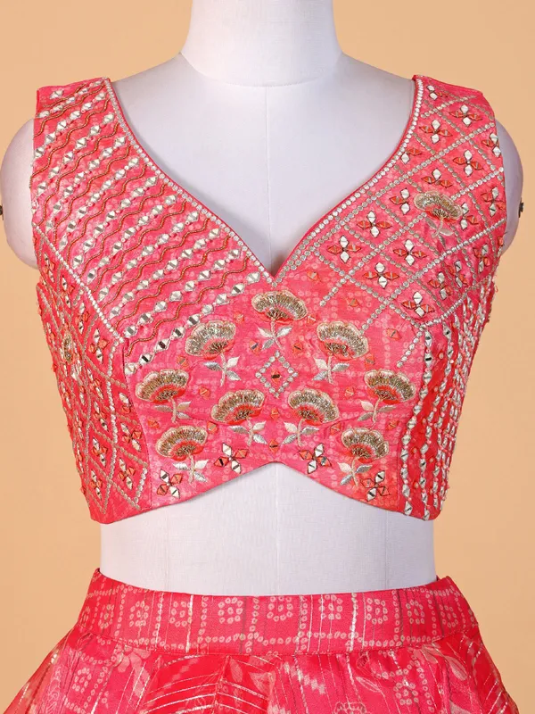 Beautiful pink printed organza lehenga choli