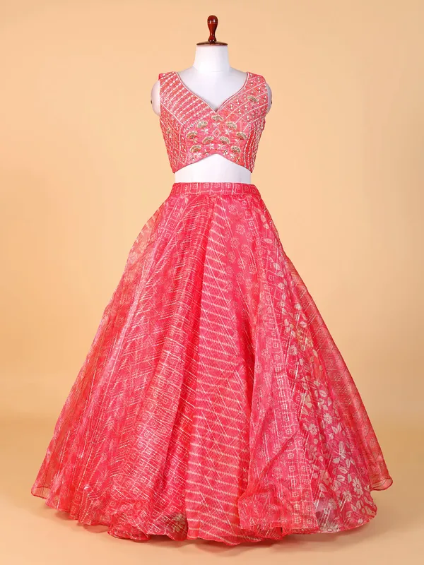 Beautiful pink printed organza lehenga choli
