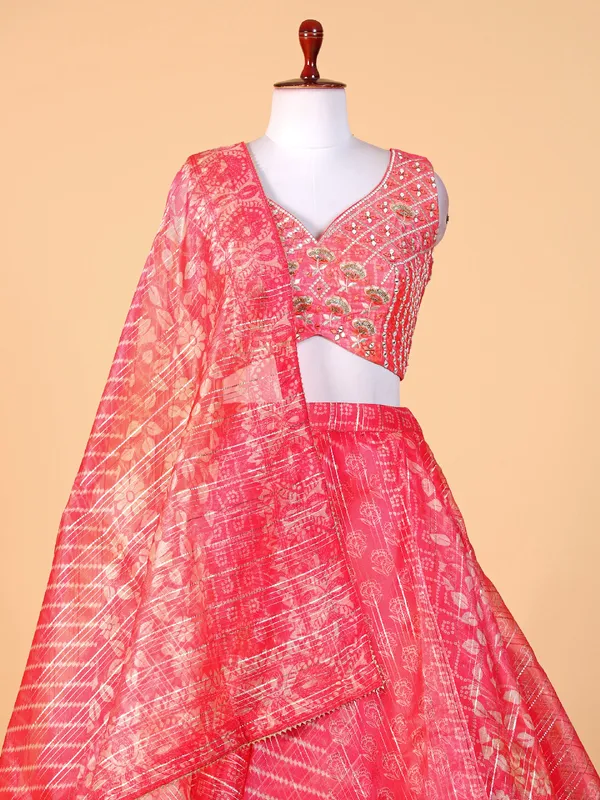 Beautiful pink printed organza lehenga choli