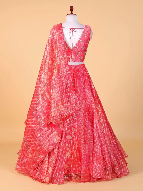 Beautiful pink printed organza lehenga choli