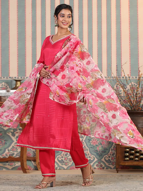 Beautiful pink printed silk kurti set