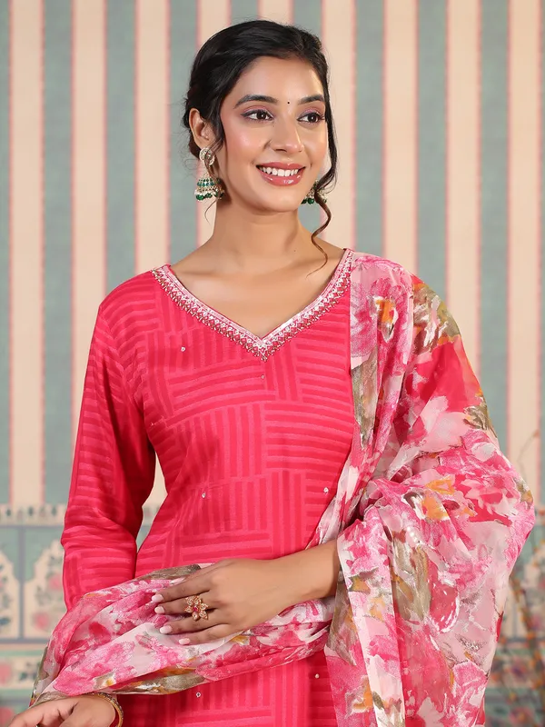 Beautiful pink printed silk kurti set