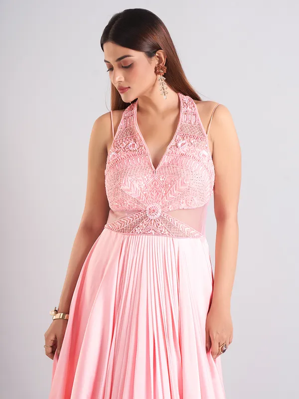 Beautiful pink silk floor length salwar suit