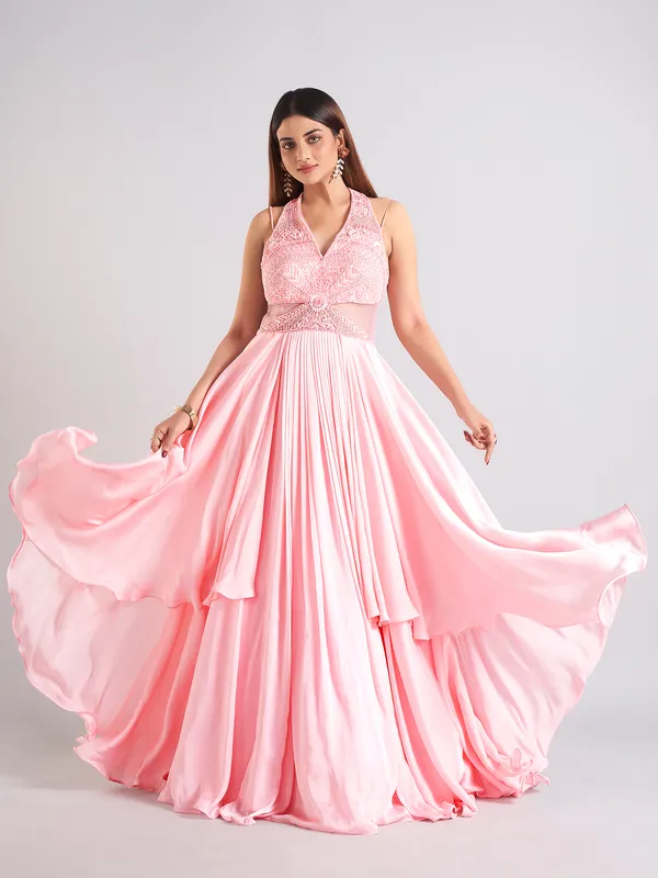 Beautiful pink silk floor length salwar suit