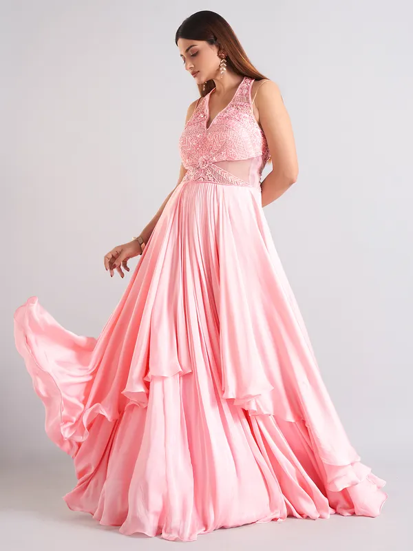 Beautiful pink silk floor length salwar suit