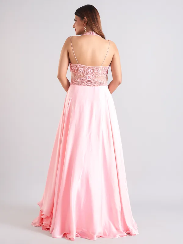 Beautiful pink silk floor length salwar suit