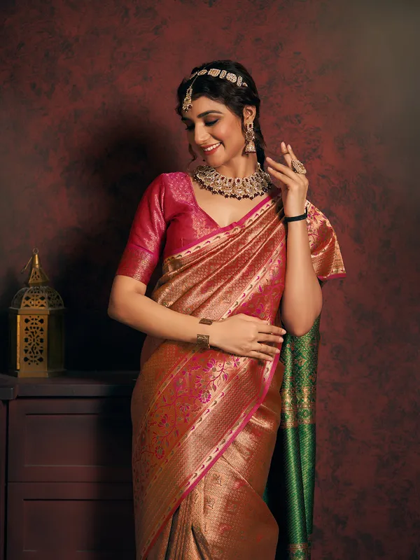 Beautiful pink silk zari weaving saree