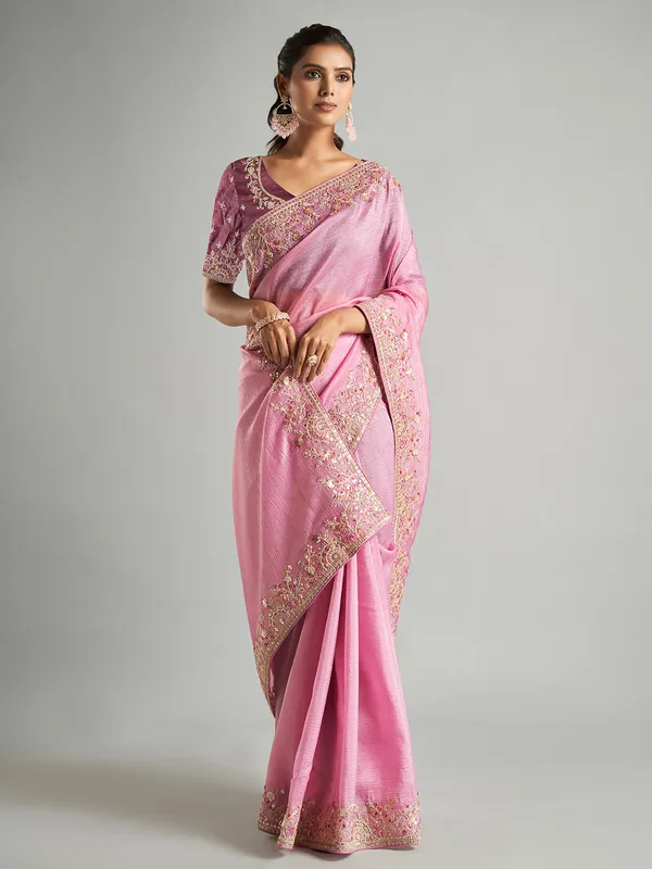 Beautiful pink tissue silk saree for wedding
